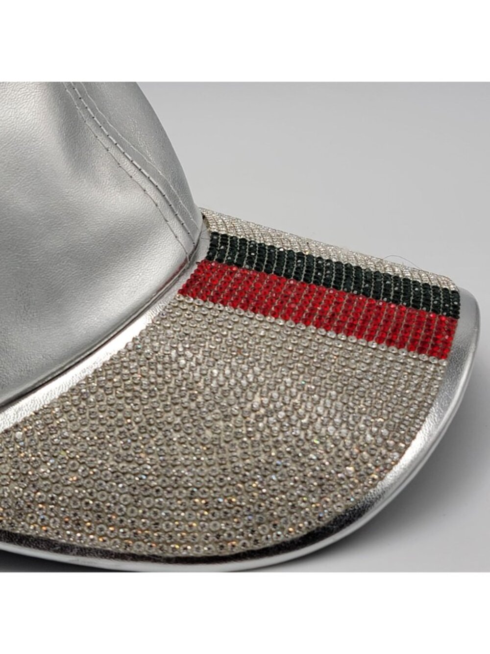 Vera New York Adjustable Fit Silver Rhinestone Baseball Cap With Red & Green St - Picture 3 of 11
